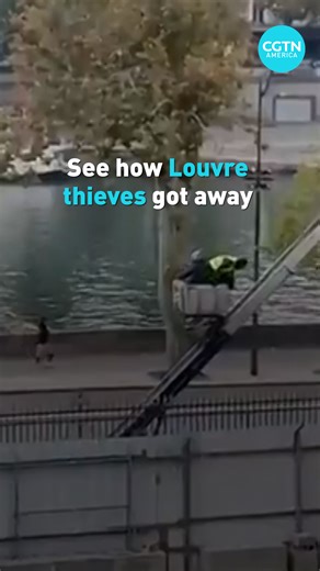 New footage shows how thieves were able to quickly get away from the Louvre Museum in Paris on Oct. 19. After a smash-and-grab from the Apollon Gallery, eight priceless pieces of historic jewelry were stolen. One has since been recovered. Authorities say four suspects remain at large, and surveillance footage shows the thieves escaping using a vehicle-mounted ladder. Take a look. | CGTN America