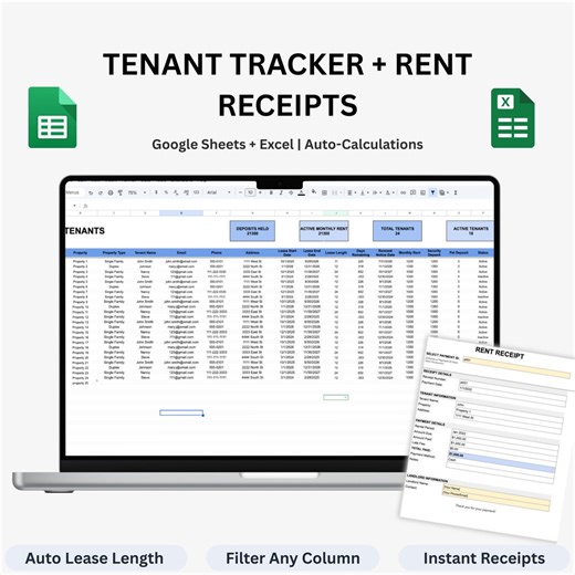 Landlord Tenant Tracker | Excel & Google Sheets, Rent Payment Log - Etsy