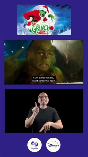 Sign language for Disney and Netflix (USA, India, and UK) on Instagram: "“Hate, hate, hate. Double hate. LOATHE ENTIRELY.” Are you a helpful elf or feeling a little Grinchy over the holidays? We are ringing in the season with ‘How the Grinch Stole Christmas’ on SignUp with American Sign Language, sharing the holiday fun with all. Interpreted by SignUp ASL interpreter, Everett Glenn @tetushi"