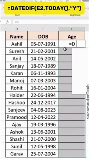 How To Calculate age according to birthdate in excel #coding #codeprep #programming #python