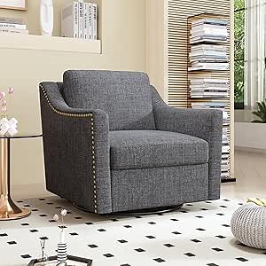 360°Swivel Accent Chair, Lounge Sofa with Nail Trim, Living Room Chairs, Bedroom Chair, Vanity Chair, Nursery Glider, Swivel Barrel Chair (Dark Grey(Upgrade))