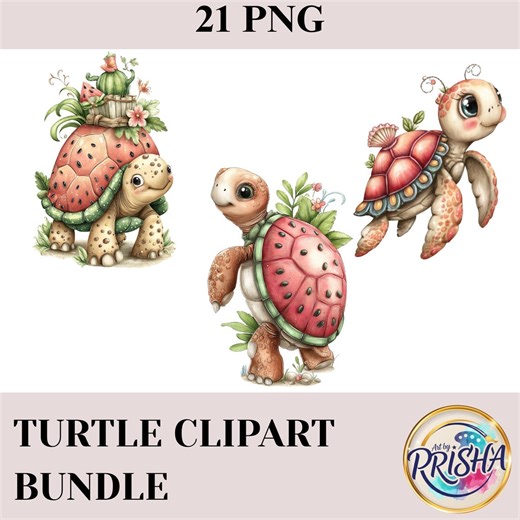 Turtle Clipart PNG Bundle | Cute Sea Turtle Graphics Pack, Floral Animal Illustration Set Download - Etsy