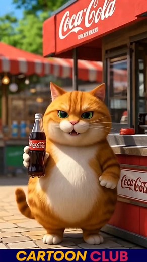 Cat Cartoon: Cat Enjoys Coca Cola