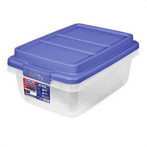 Hefty, 18 Quart Clear Storage Bin, Latched Storage Container, with Blue HI-RISE Lid
