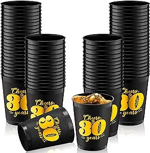 22 Pieces 30th Birthday Cups Cheers to 30 Years Party Cups 12 oz Gold Black Plastic Stadium Squad Cups for 30th Birthday Decorations Anniversary Wedding Party Favors