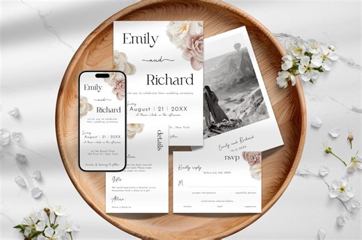 Whimsical Rustic Wedding Invitation Suite Template | Editable Canva Digital Download - Etsy