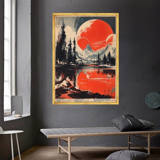 Surreal Red Planet Landscape Canvas, Cosmic Nature Scene, Mountain Reflection Wall Art, Sci-fi Canvas Decor, Modern Home Framed Wall Art - Etsy