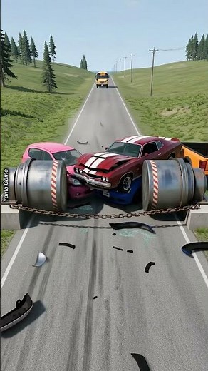 Cars & School Bus vs Chained Hydraulic Crushers
