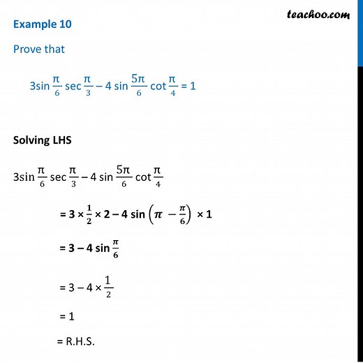 Example 10 - Prove that 3sin pi/6 sec pi/3 - 4 sin 5pi/6