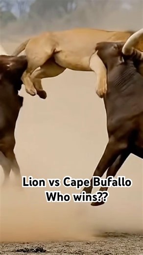 The King Meets His Match: Lion vs. Cape Buffalo. #foryoupage #trending #shorts