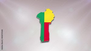 Benin Flag on its Country Map, 3D Map Flag Opener Suitable for Politics, Elections, Travel, News and Sports Events and Presentations