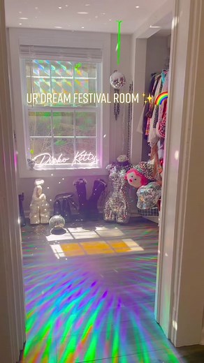 thought i would post a tik tok of my funky junky festival room before i pack it up to move to california 🪩🌈🎠 #SplashSummerVibe #ravefashion #edm #festivalfashion