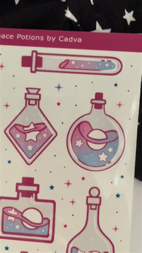 ✨ pour a little but of celestial potions onto your spaces with my space potion sticker sheet. It is printed onto Avarrix clear vinyl so you can see through the bottles like real glass, it's cool. #art #painting #watercolour #celestial #space #watercolor #spaceart #spacepotion #potion #vials #bottles #potionbottles #magic #smallbusiness #australianmade #handmade #illustration | Cadva