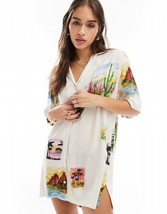 ASOS DESIGN bowling shirt dress in postcard print | ASOS