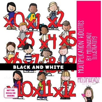 Multiplication Kidlettes clipart, Math clip art, Numbers clip art BLACK & WHITE