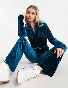 Daisy Street fitted velvet jumpsuit with zip front & contrast pockets | ASOS
