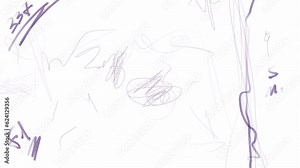 Doodle Inscriptions with a marker on an old film on a white screen. Stock retro effect with draft notes and signs. Damage and scratches in 4K with alpha channel.