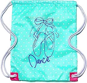 Girls Drawstring Dance Bag,Gym Sport Drawstring Bag,Dance Ballet Shoe Bag (Ice Green- Purple)