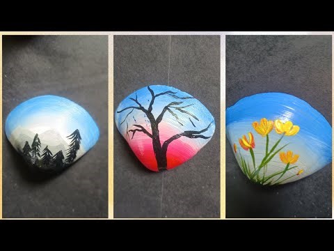 Nature Paintings on sea shell| Easy nature Art for Beginners