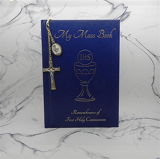 First Holy Communion Gift for Boys Blue Mass Book and Gold Plated Medal Bookmark - Etsy UK