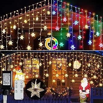 Icicle Christmas Lights Outdoor - 40ft 360 LEDs Extendable, Multicolor & Warm White Christmas Snowflake Lights Color Changing, Remote Control, Timer, 8 Modes, Waterproof, Outdoor Christmas Decorations