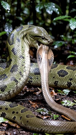 Green Anaconda Eating King Cobra Live