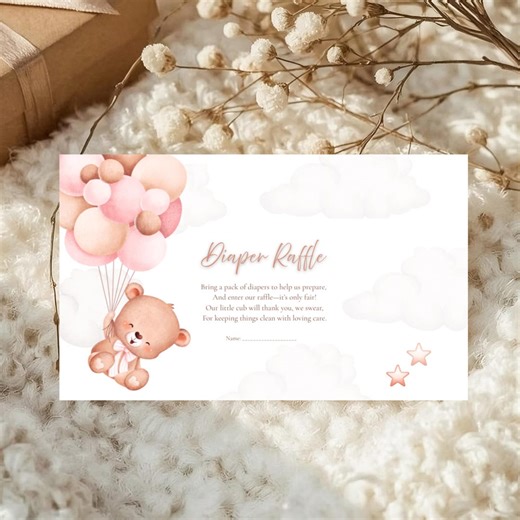 Teddy Bear Baby Shower Diaper Raffle Card Editable in Canva, We Can Bearly Wait Printable, Boho Pink Minimalistic Girl, Instant Download - Etsy