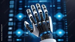 A futuristic robotic hand with a sleek, modern design and intricate technological components. Artificial intelligence, robotics, advanced technology, innovation.