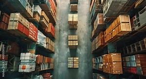 Automated warehouse system enhances efficiency by automating package selection and delivery operations. Concept Warehouse Automation, Package Selection, Delivery Operations, Efficiency Enhancement