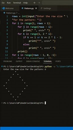 Pattern program | Pattern in Python using for loop | Hollow Diamond Pattern printing