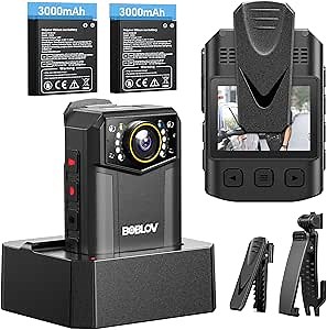 BOBLOV Body Camera 4K B4K6 with 2PCS 3000mAh Batteries, 128GB Body Cam with GPS Tracking, and Convenient Charging Dock – 8-10 Hours Recording for Law Enforcement, Outdoor Adventures