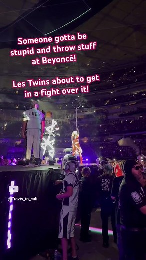 Something gets thrown at Beyonce on stage and Les Twins are ready to fight. Drunk In Love #lestwins #beyonce #renaissanceworldtour #reniassance #sofistadium #losangeles