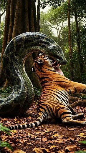 Python Swallows a Tiger Whole 😱 | Real Jungle Battle #viral #reel #shorts