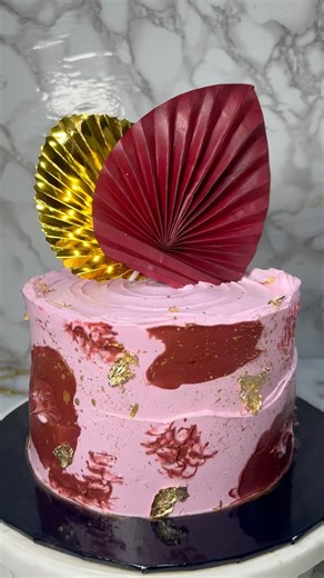 Pink and Burgundy Whipped Cream Cake Design