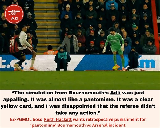 ‘It’s a disease’ – Ex-PGMOL boss wants retrospective punishment for ‘pantomime’ Bournemouth vs Arsenal incident. Already on a yellow card for his lunge on Mikel Merino, the attacking midfielder tried to close down David Raya, and as he realised it was too late, ran straight into Gabriel Magalhaes‘ elbow and feigned injury. | Arsenal Daily