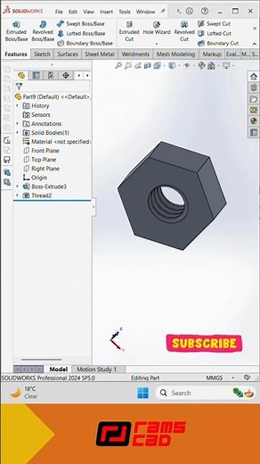 Nut Design in SolidWorks 2024 | Quick 3D Modeling Tutorial #shorts | RAMS CAD