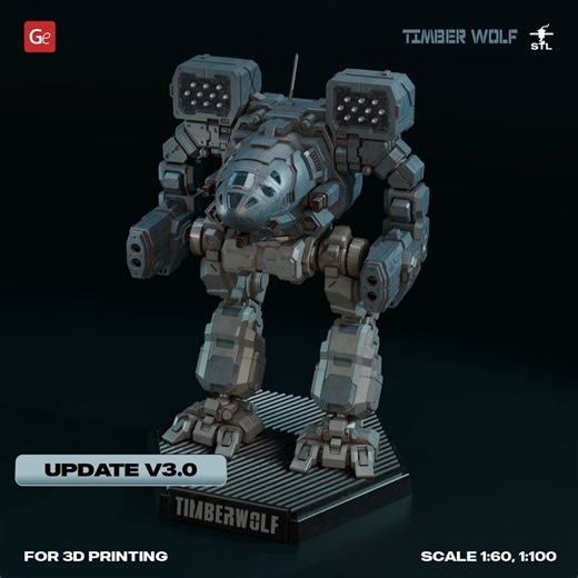 Have you seen the updated Timber Wolf 3D printing model? The FDM 3.0 has amazing enhancements: ⚙️ Posable torso on a ratchet mechanism ⚙️ Bendable elbows ⚙️ Movable shoulders ⚙️ Multidirectional hip movements ⚙️ Bendable knees ⚙️ Articulated feet ⚙️ Capability to install a battery and LED lighting inside the mech STL files are available on the marketplace: https://www.gambody.com/3d-models/mechwarrior-madcat | Gambody - 3D Printing Marketplace