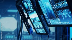 Futuristic spaceship control panel interface. Spacecraft digital dashboard background with indicators and tools. The concept of space exploration and science.