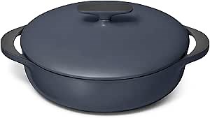 Caraway Enameled Cast Iron Braiser - 3.5 qt Braiser Pan - 3 Layer Enamel Coating - No Seasoning Required - Compatible With All Stovetops - Oven Safe - Free From Forever Chemicals - Midnight Blue