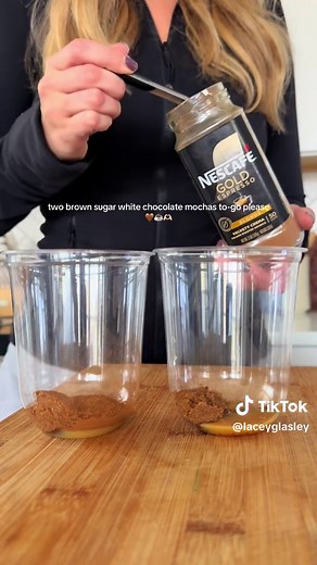 The mocha I need 😍 these are so simple but always so good! Brown Sugar White Chocolate Mocha: • 1/2 tbsp of brown sugar • 1/2 tbsp of white chocolate sauce • 2 tsp of instant espresso 2 oz of water (or double shot of espresso) • 6-7oz of milk ice Enjoy! #coffeeathome #coffeetok #coffeetiktok #icedlatte #icedcoffee
