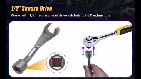 3PCS Common Rail Injection Fuel Line Nut Socket Set, 14mm 17mm 19mm 12 Point Injector Fuel Line Removal Socket Nut Wrench Kit for 1/2" Dr Flare
