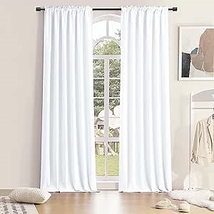 Room Divider Curtains for Bedroom Sliding Glass Patio Door - 50% Light Blocking Hallway Window Covering Curtain Draperies for Large Window,Pure White,5FT x 8FT,60" Wide by 96" Long