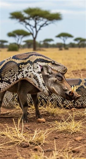 Will the python manage to swallow the warthog in one bite #wildlife #python #nature