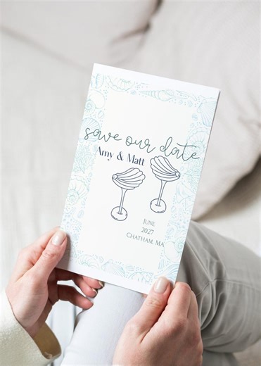 Seashell Glass Save the Date: Custom Card and Digital Download for a Seaside Wedding (PDF Download) - Etsy