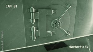 Bank vault / safe security video monitoring the safe on Grainy CRT CCTV.