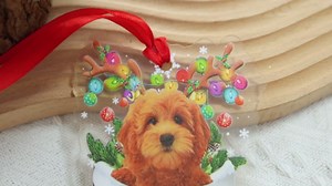Personalized Christmas Ornament 2023 - Custom Red Labradoodle in Snow Pocket, Acrylic Shape Tree Decor - Gift for Dog Lovers