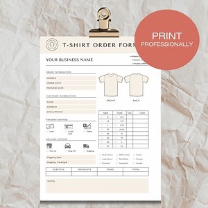 Shirt Order Form Template Editable, Shirt Business Order Fill Out Form Editable, Apparel T-shirt Form, My Order History, Order Sheet, PDF - Etsy