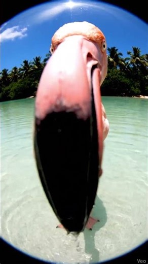 Flamingo Examines the Camera Through a Fisheye Lens