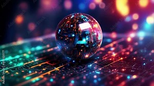 A round with AI text is one example of the use of artificial intelligence banner technology based on data science and innovation in Internet cyberspace