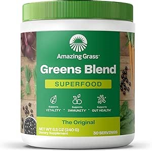 Amazing Grass Greens Blend Superfood: Greens Powder Mix for Energy, with Organic Spirulina, Chlorella, Beet Root Powder, Digestive Enzymes & Probiotics, Original, 30 Servings (Packaging May Vary)